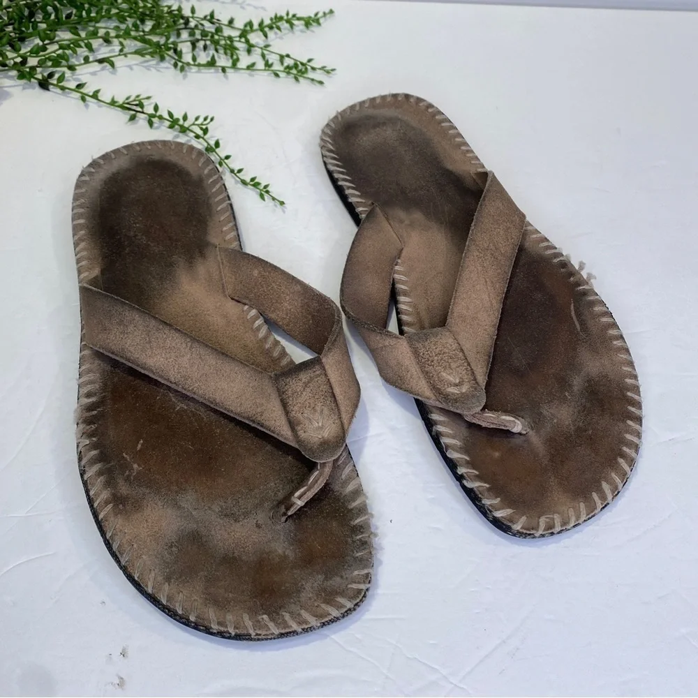 John Varvatos Beige Tan Leather Thong Flip Flop Sandals Size 12M
